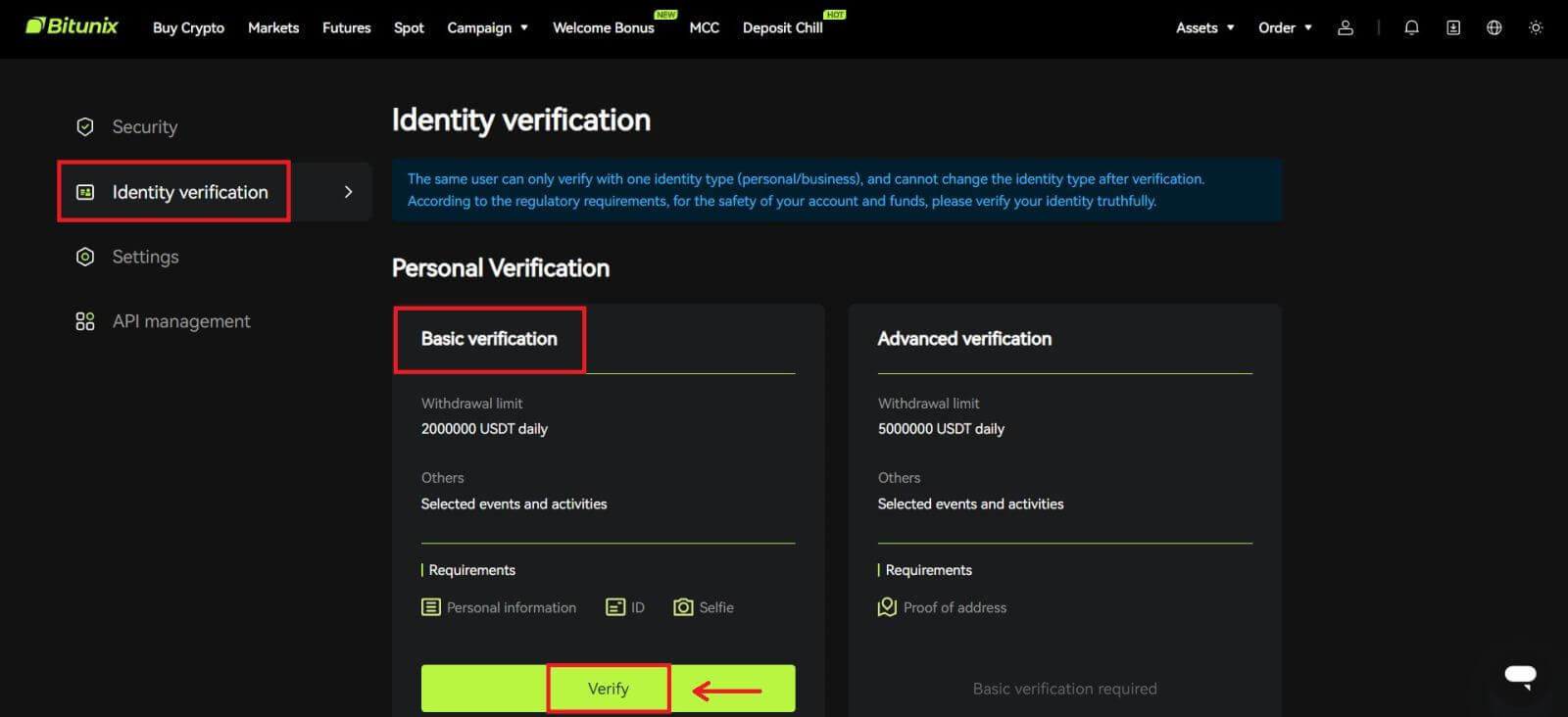 Uploading front of ID card for Bitunix account verification.